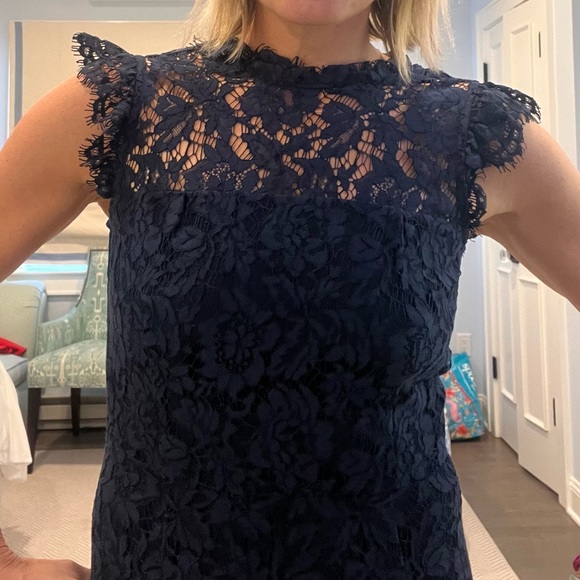 Lace navy blue cocktail dress by Aijek - Picture 5 of 6